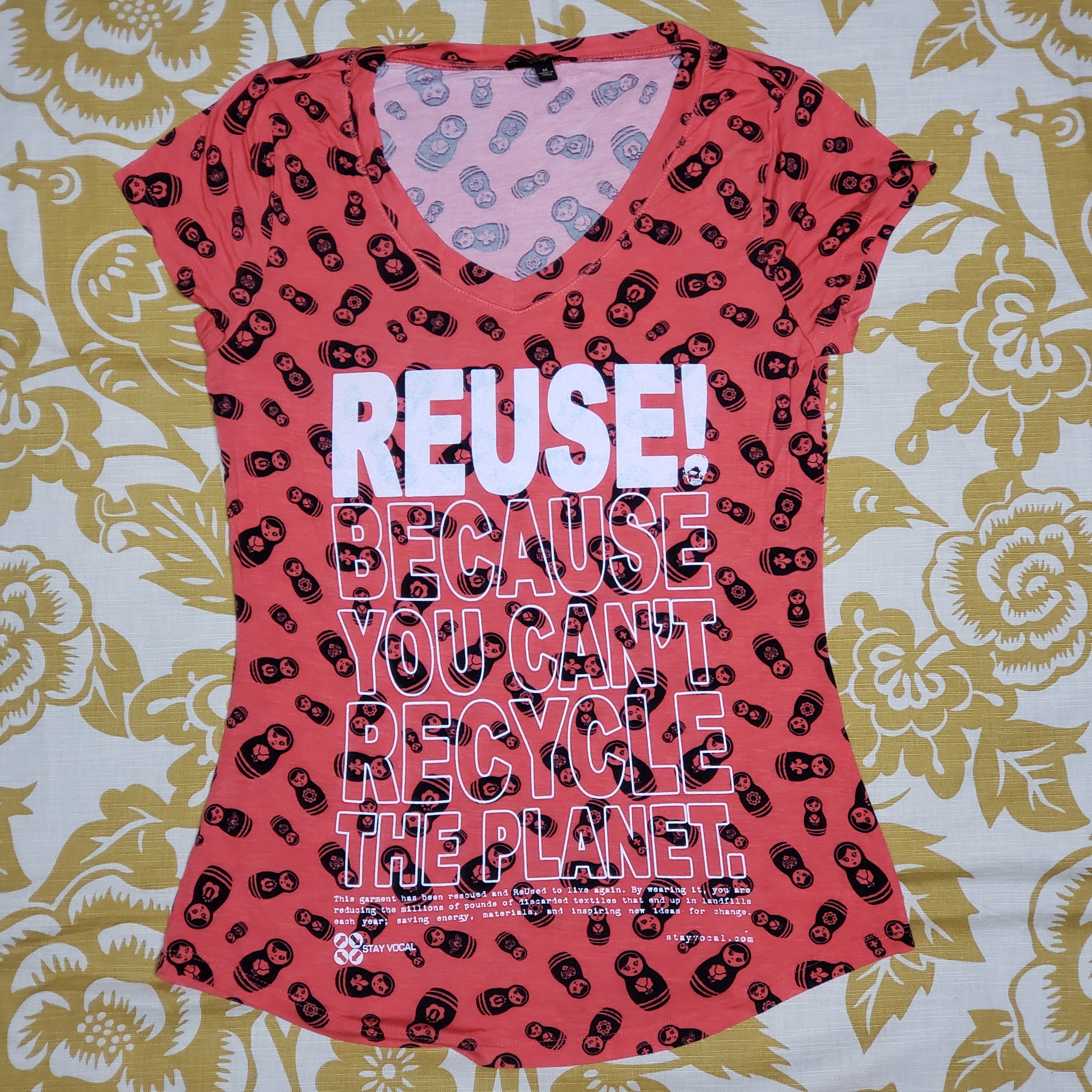 One of a Kind (Women's M) REUSE! Nesting Dolls All Over T-Shirt