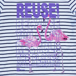 One of a Kind (Women's L) REUSE! Striped Flamingos T-Shirt