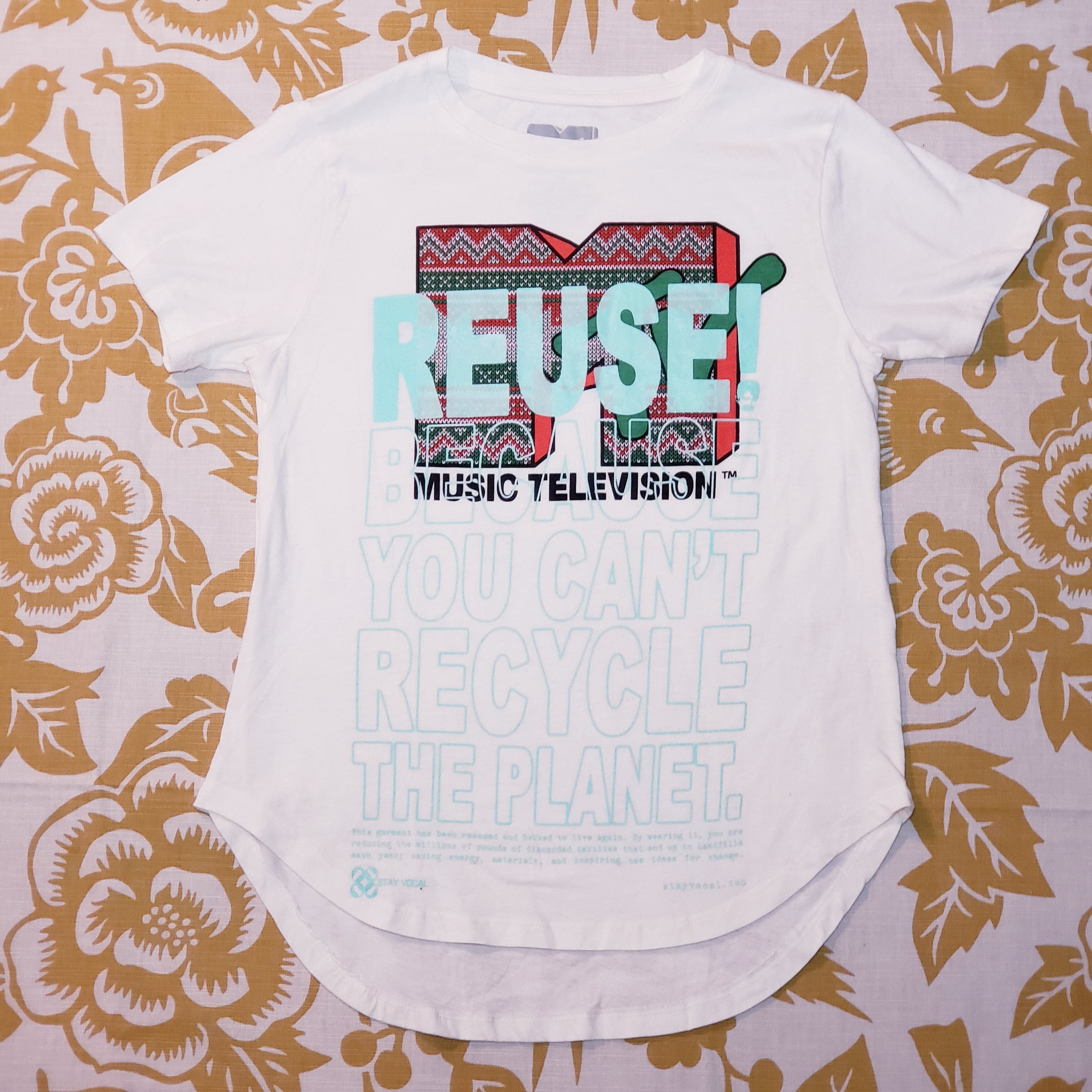 One of a Kind (Women's M) REUSE! MTV Christmas Logo T-Shirt