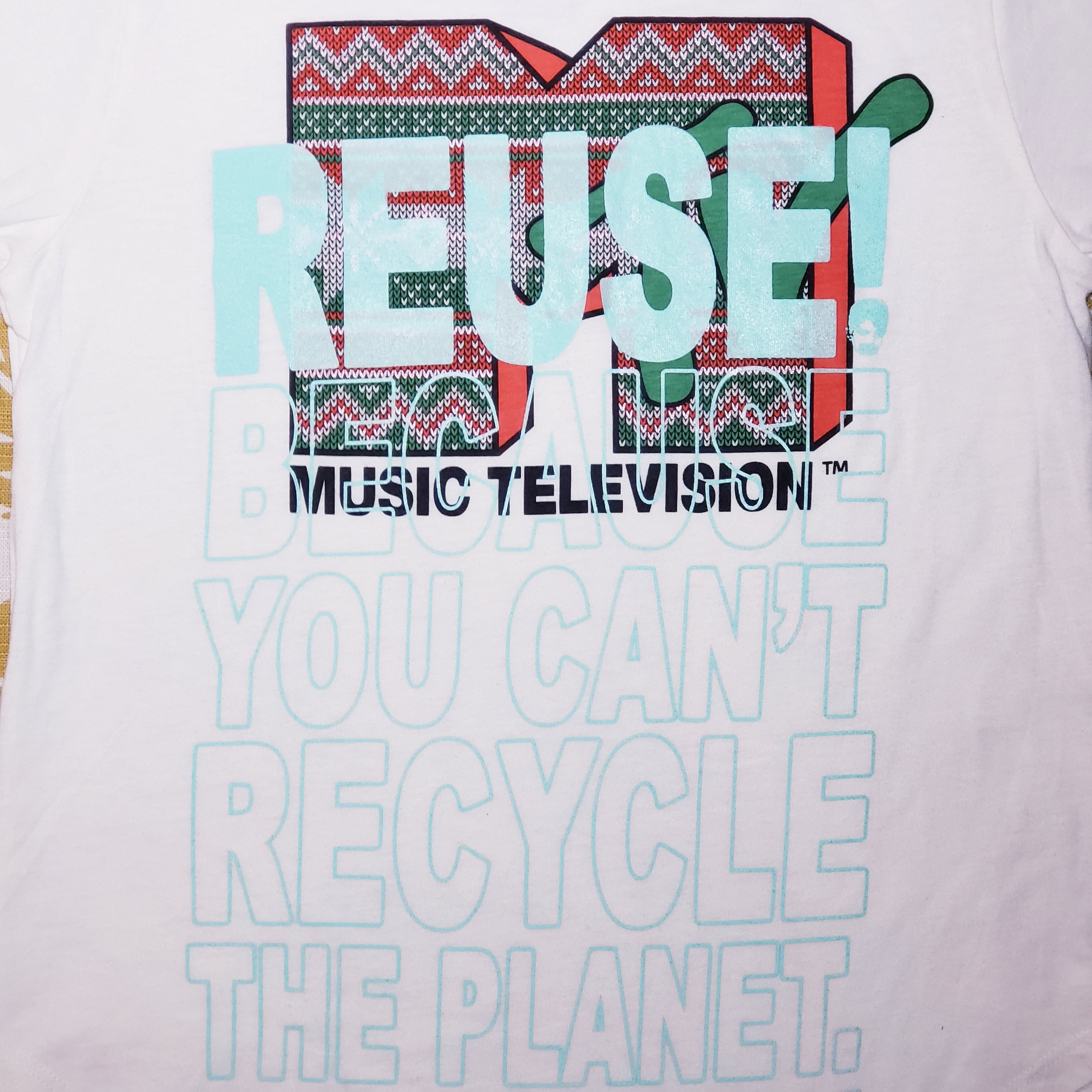 One of a Kind (Women's M) REUSE! MTV Christmas Logo T-Shirt