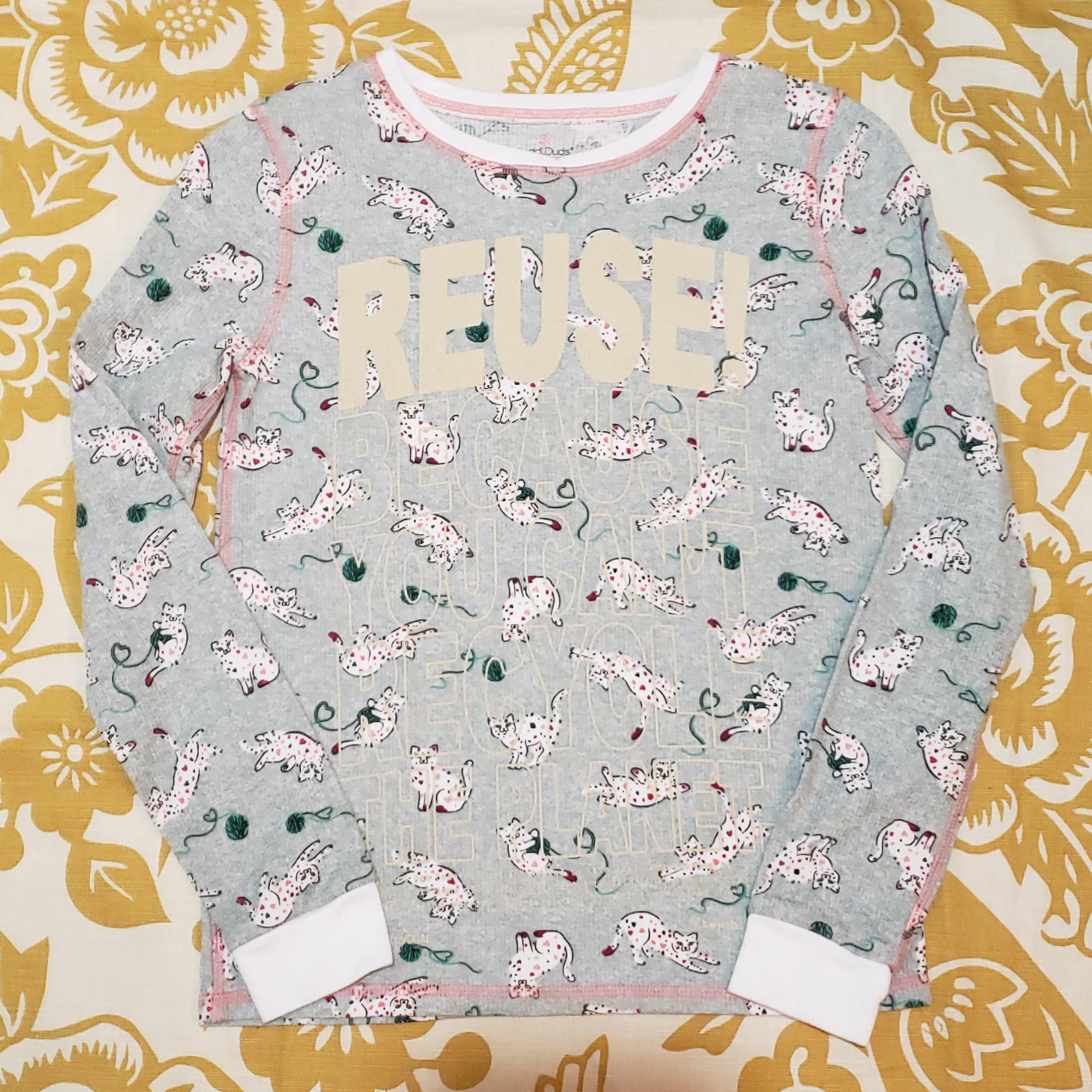 One of a Kind (Kid's XL) REUSE! Kittens & Yarn All Over Long Sleeve T-Shirt
