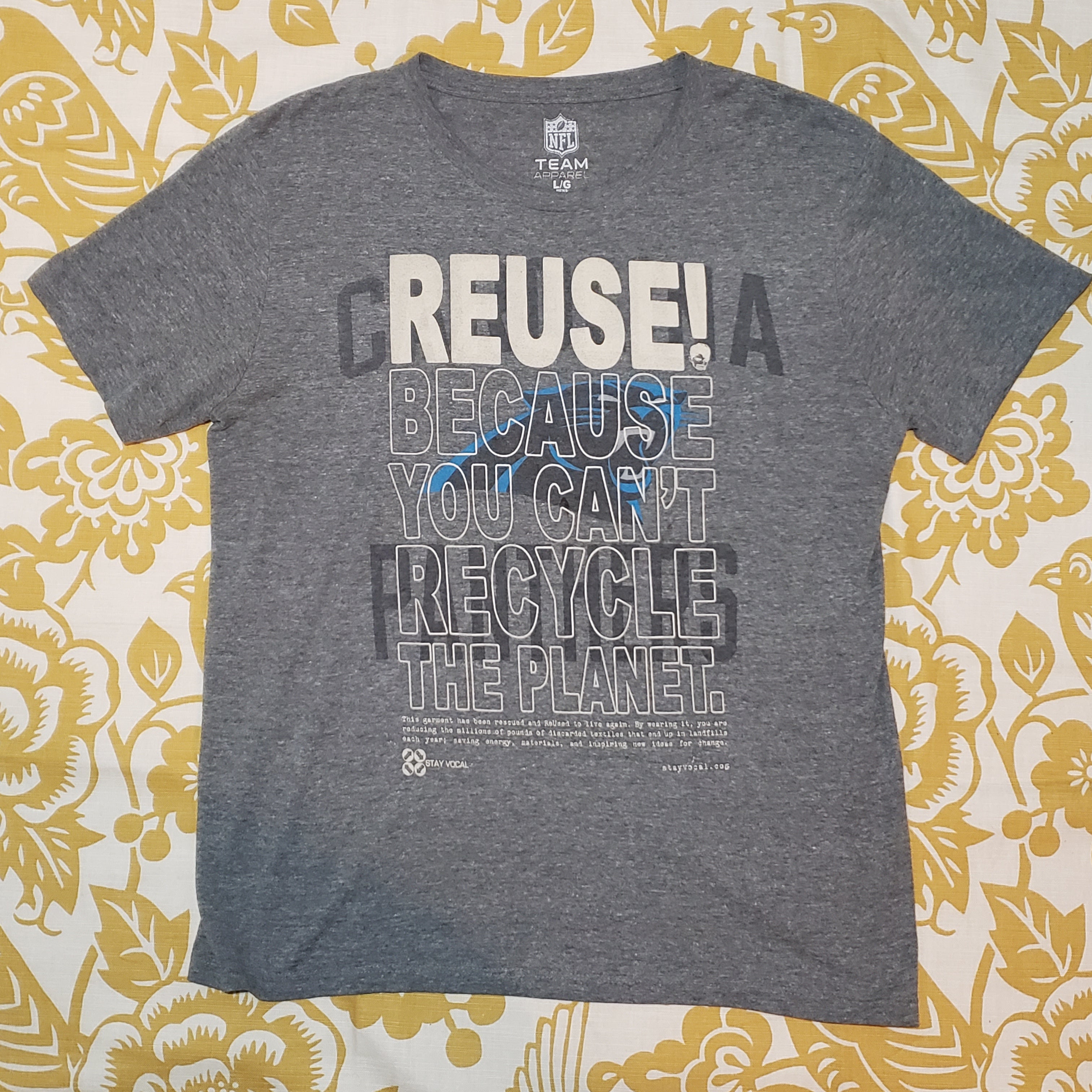 One of a Kind (Men's L) REUSE! Carolina Panthers Logo & Name T-Shirt