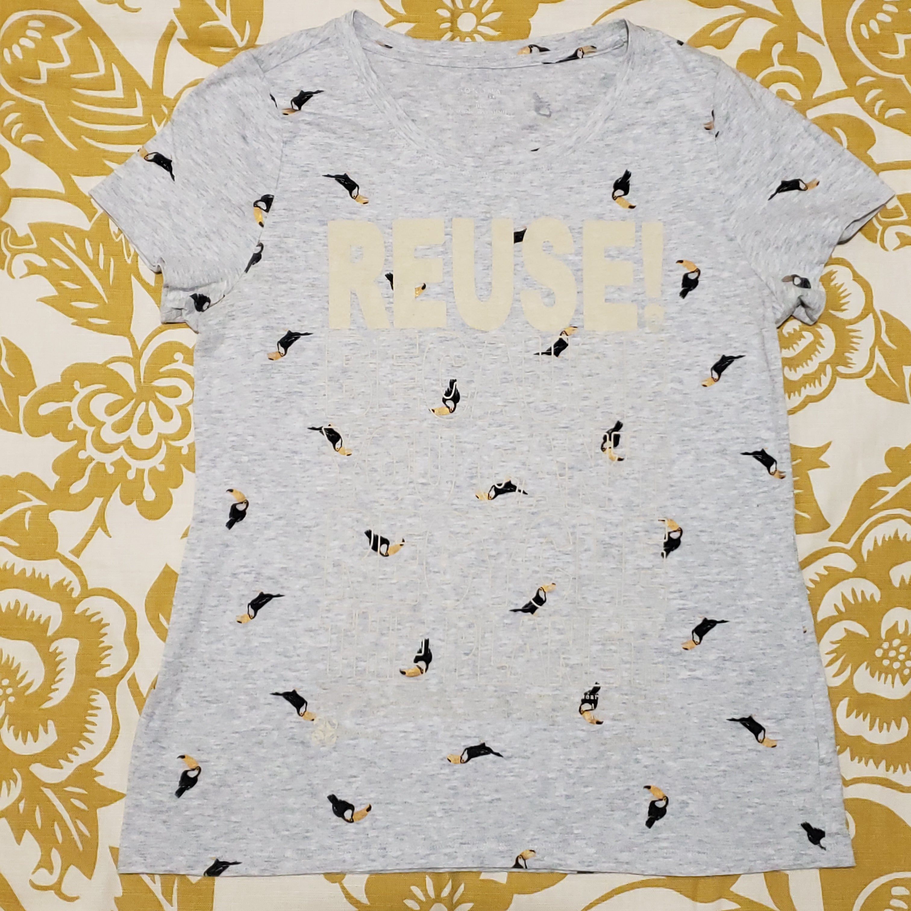 One of a Kind (Women's M) REUSE! Toucans All Over T-Shirt
