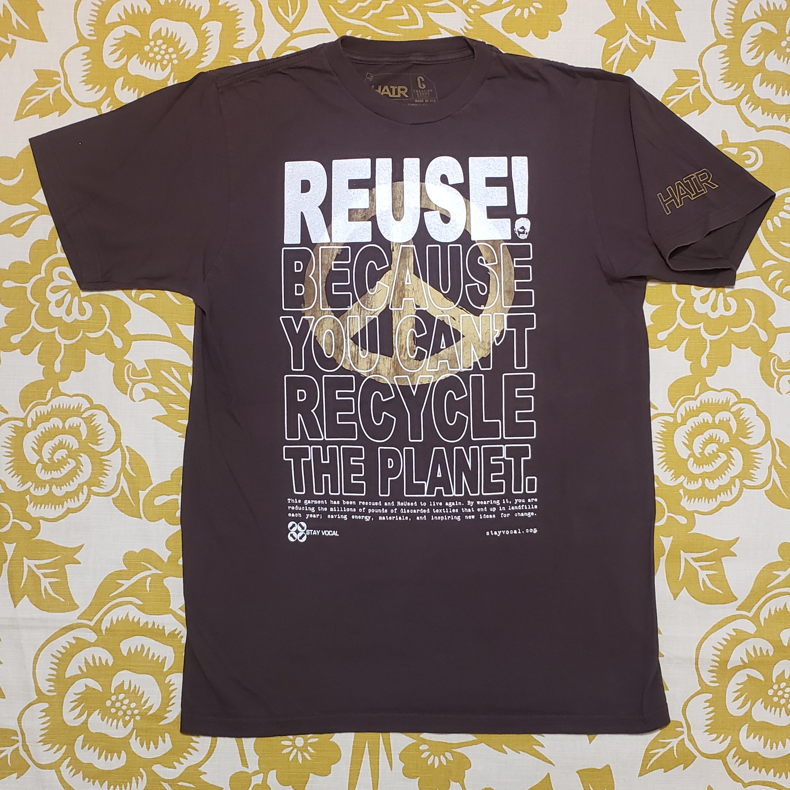 One of a Kind (Men's M) REUSE! Tan Peace Sign T-Shirt