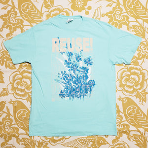 One of a Kind (Men's L) REUSE! Blue Flowers T-Shirt