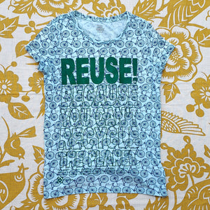 Girl's XL REUSE Because You Can't Recycle The Planet Bicycles All Over T-Shirt