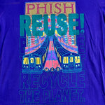 Eco friendly upcycled purple Phish T-Shirt that says Reuse Because You Can't Recycle The Planet.