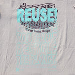 Eco friendly upcycled tan Lame Family Reunion 2009 T-Shirt that says Reuse Because You Can't Recycle The Planet.