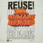 Eco friendly upcycled Humane Heroes Dog T-Shirt that says Reuse Because You Can't Recycle The Planet.