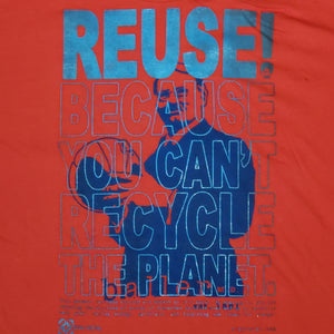 Eco friendly upcycled red James Naismith Basketball T-Shirt that says Reuse Because You Can't Recycle The Planet.