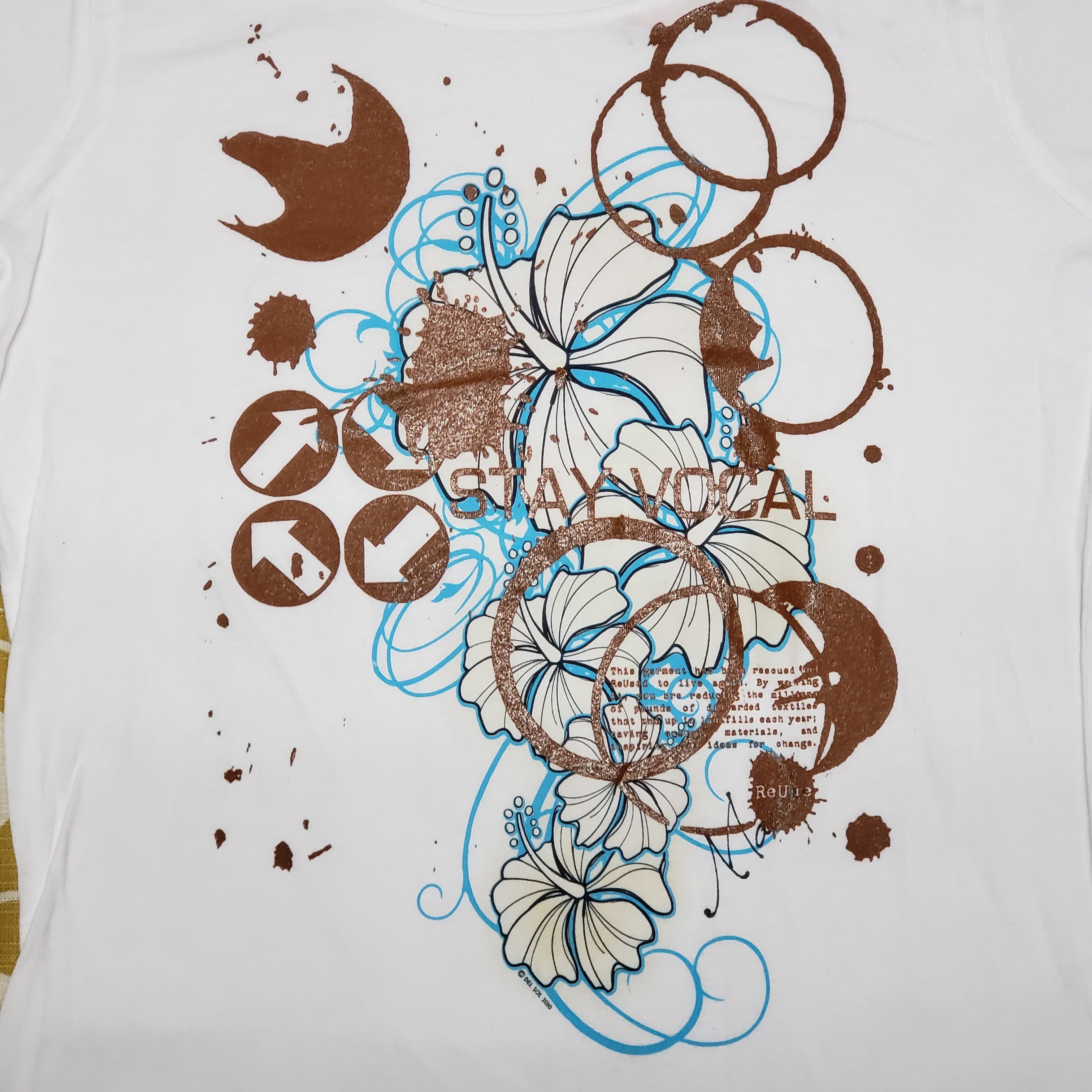 One of a Kind (Women's S) Coffee & Floral Swirl T-Shirt
