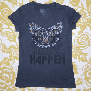 One of a Kind (Women's M ) Making Music Happen Zac Brown Band Tour Charcoal V-Neck Tee