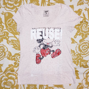One of a Kind (Women's M) REUSE! Running Mickey Mouse V-Neck T-Shirt