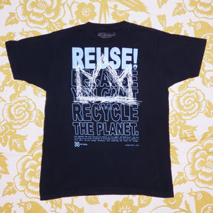 Eco friendly upcycled black Riverdale crown T-Shirt that says Reuse Because You Can't Recycle The Planet.