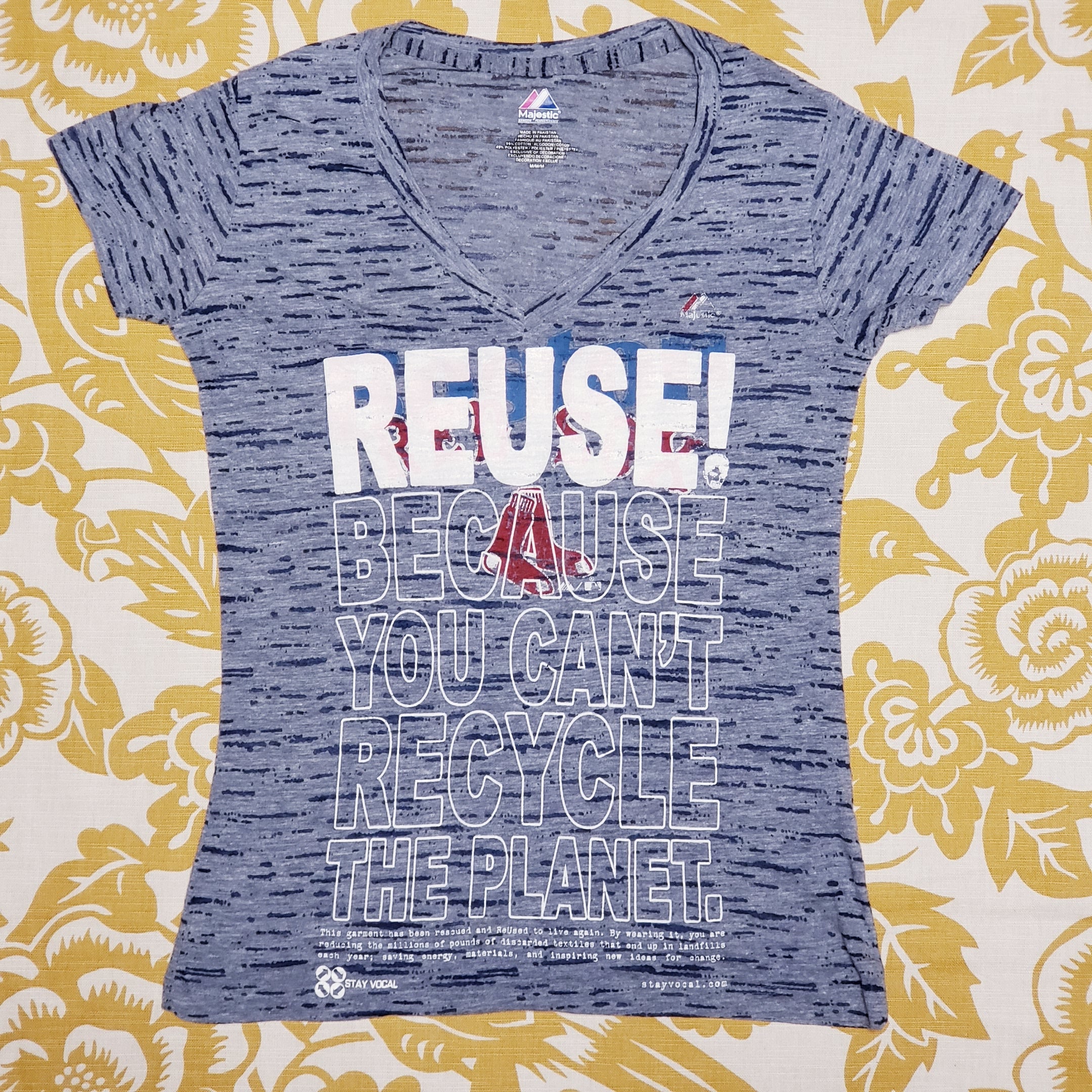 One of a Kind (Women's M) REUSE! Boston Red Sox Logo Burnout V-Neck T-Shirt
