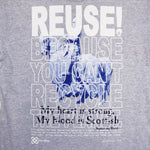 Eco friendly upcycled gray historic Scottish Soldier T-Shirt that says Reuse Because You Can't Recycle The Planet.
