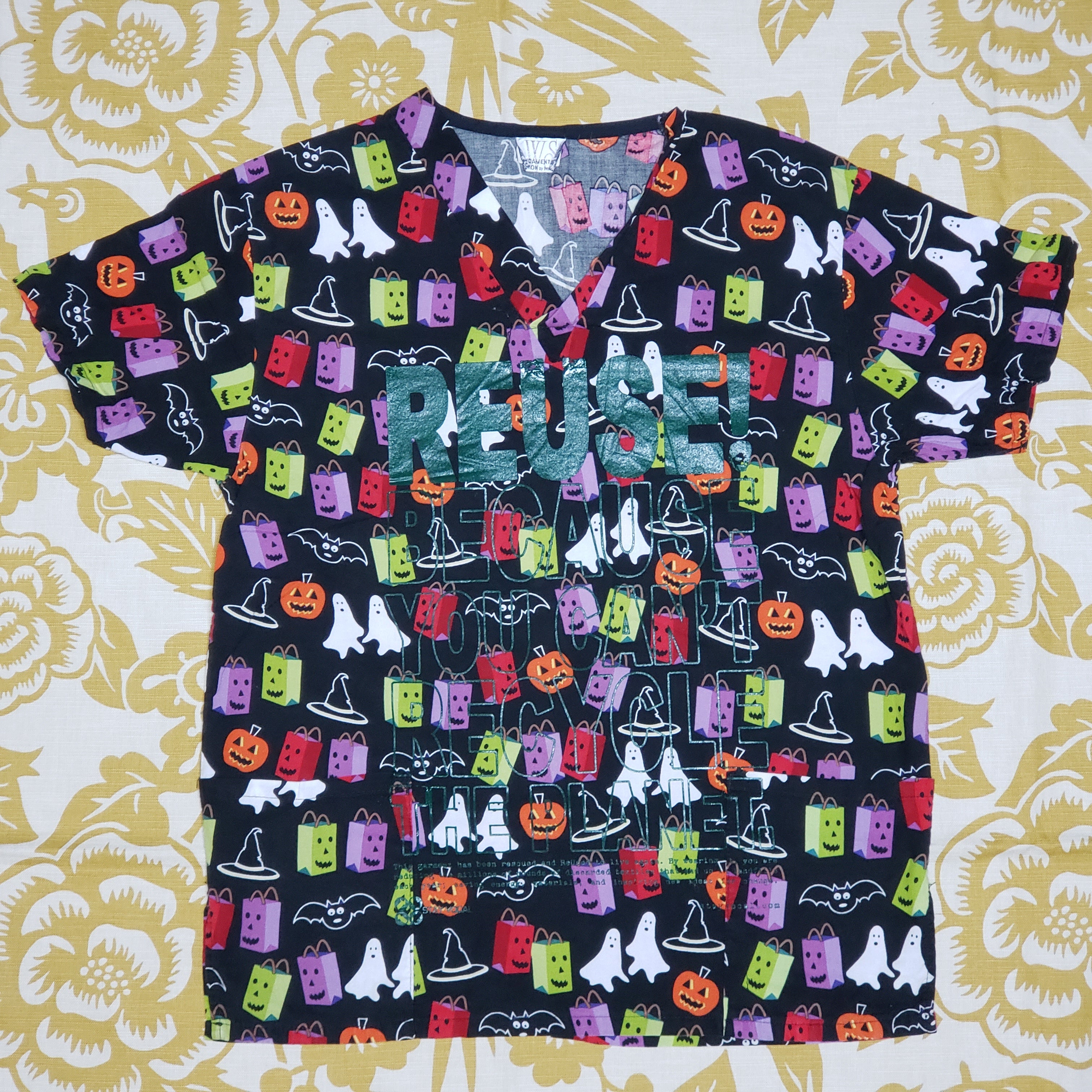 One of a Kind (Men's S) REUSE! Halloween All Over Scrub Top