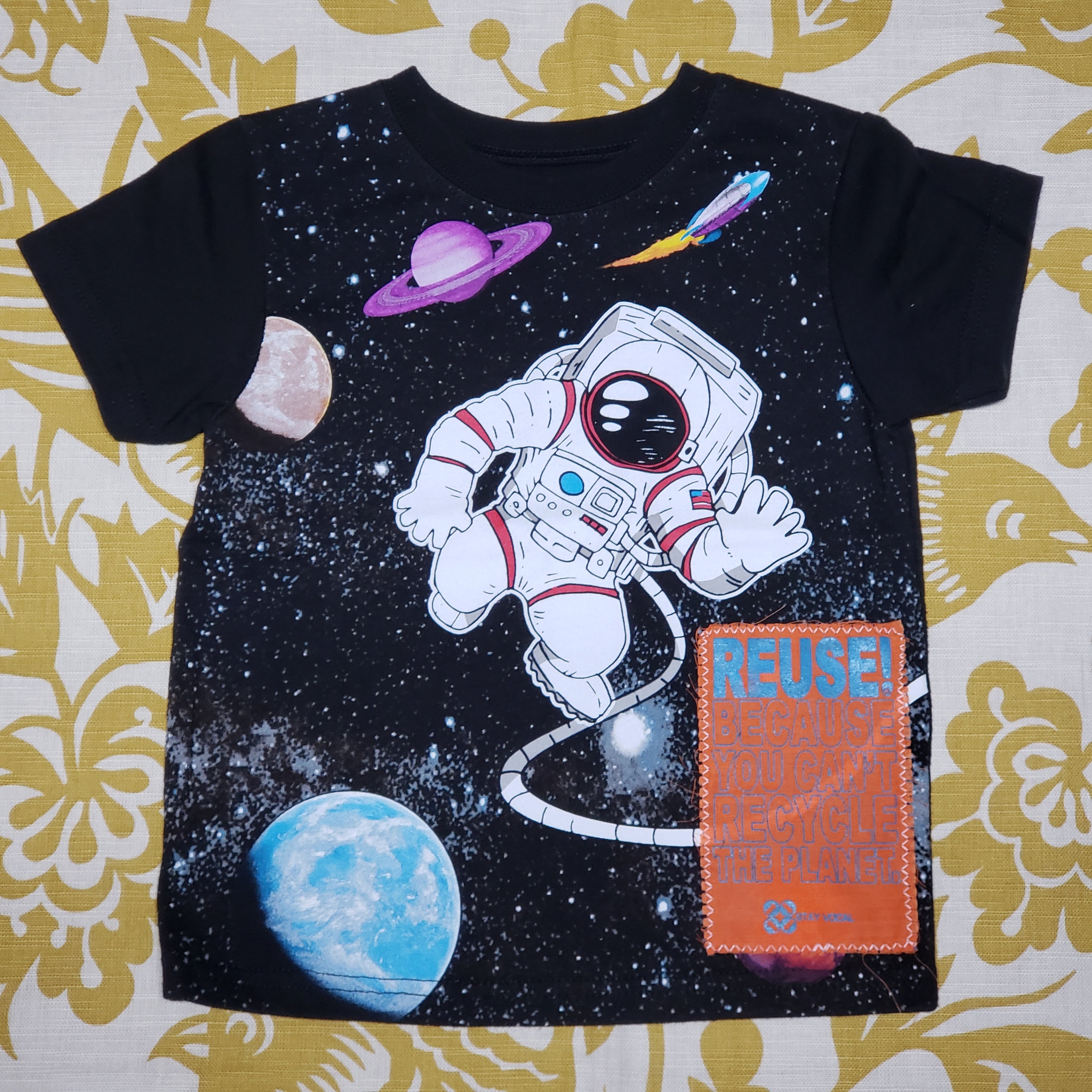 One of a Kind (Kid's 3T) REUSE! Patch Astronaut in Space T-Shirt