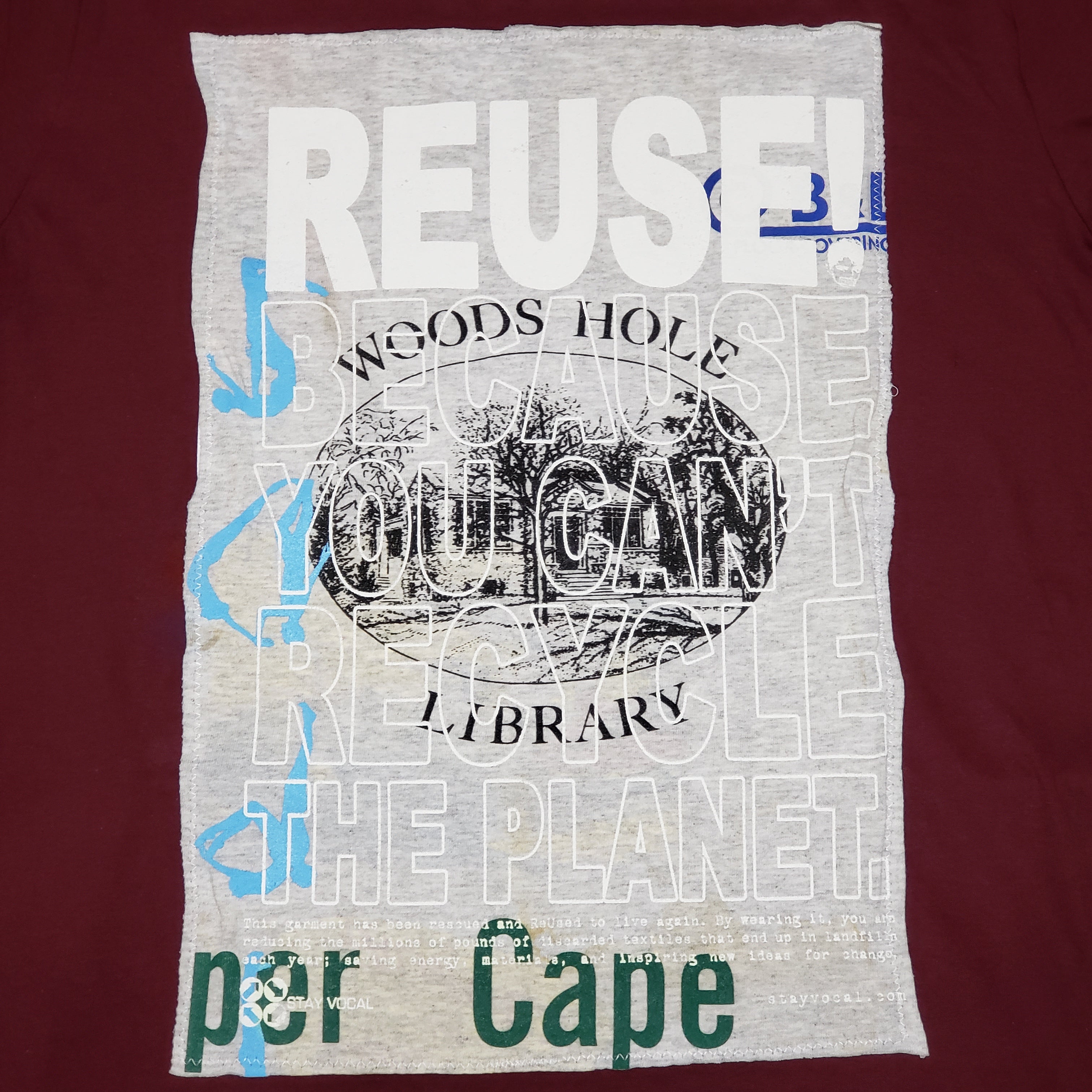 One of a Kind (Men's M) REUSE! Woods Hole Library 2 Patch T-Shirt