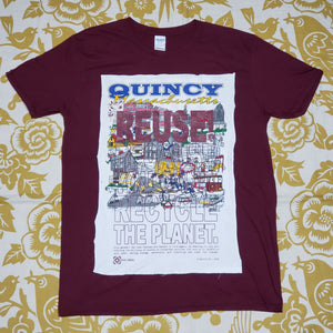 One of a Kind (Men's L) REUSE! Quincy Massachusetts Cartoon Patch T-Shirt