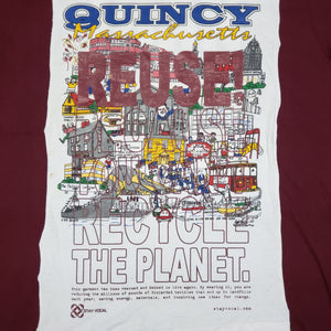 One of a Kind (Men's L) REUSE! Quincy Massachusetts Cartoon Patch T-Shirt