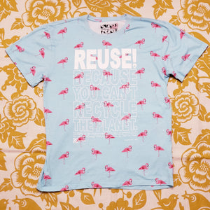 One of a Kind (Men's XL) REUSE! Flamingos All Over T-Shirt