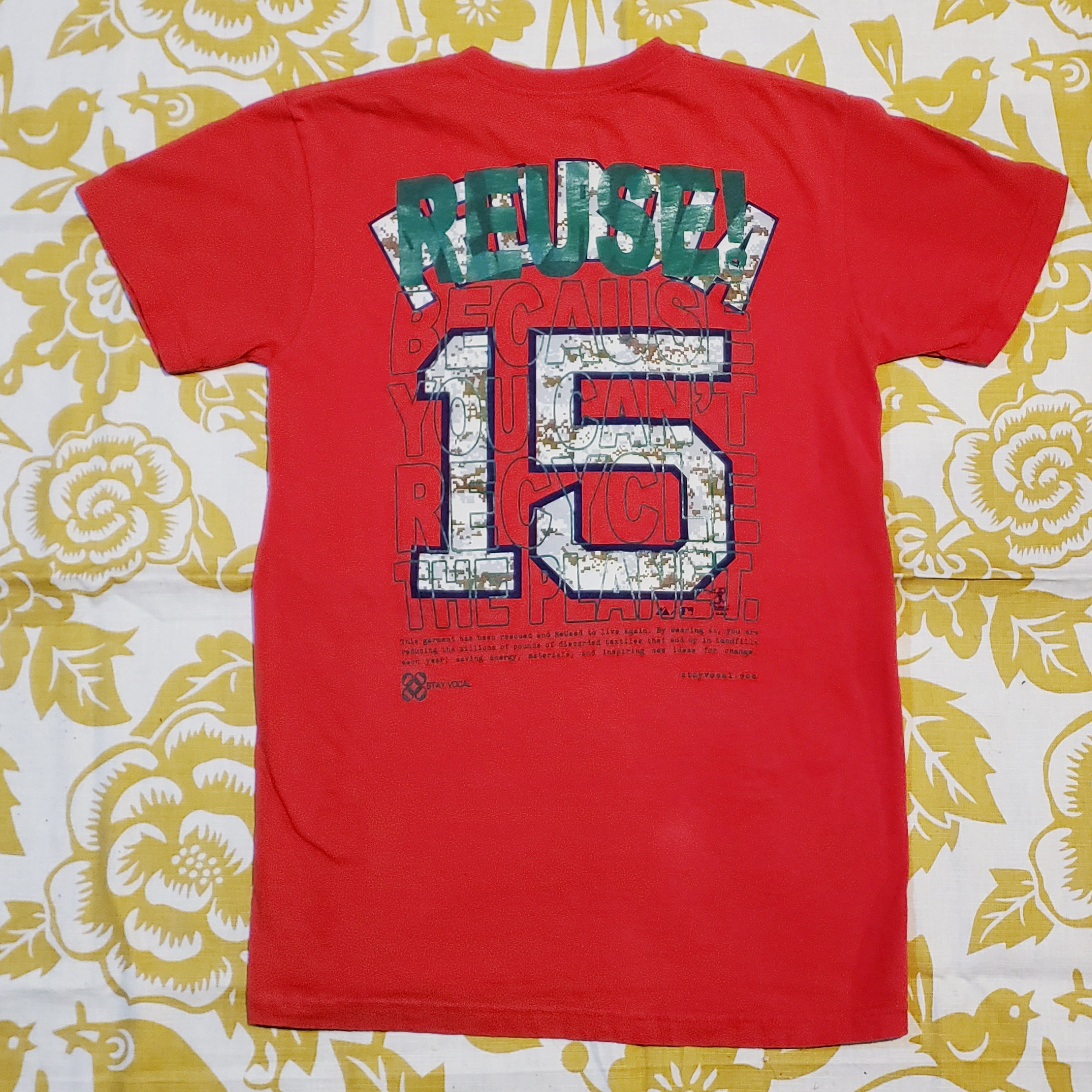 One of a Kind (Men's S) REUSE! Boston Red Sox Baseball Camo #15 T-Shirt