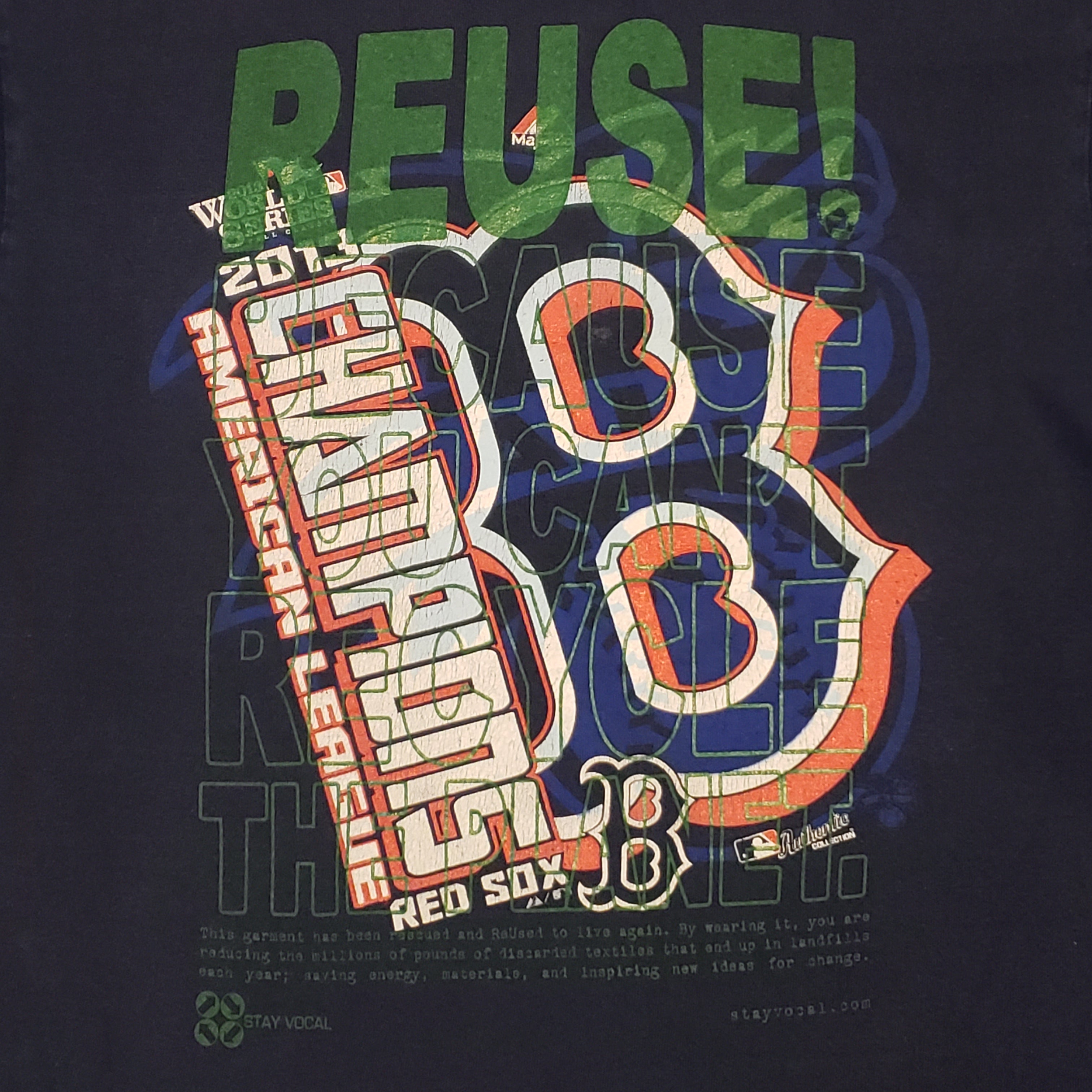 One of a Kind (Men's M) REUSE! Boston Red Sox Baseball 2013 AL Champs Big Logo T-Shirt